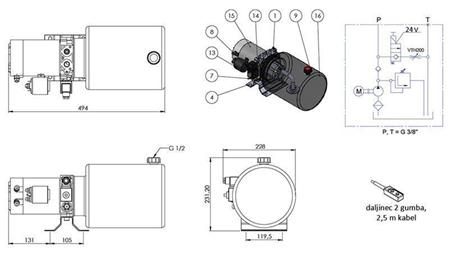 MINI HYDRAULIC POWER-PACK 24V DC - 2,2kW = 2,1cc - 8 lit - one way assembly (metal)