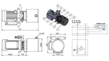 MINI HYDRAULIC POWER-PACK 230V AC (1,5 kW) - 5,8 cc - 8,2 lit/min - tank 6 lit