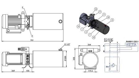 AGGREGATO IDRAULICO MINI 230V AC (2.2 kW) - 8.0 cc - 11.2 lit/min - serbatoio 12 lit