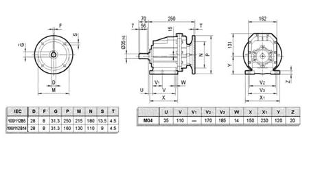 ERC04 HELICAL GEARBOX FOR ELECTRIC MOTOR MS100 (2,2-3-4kW) RATIO 25:1