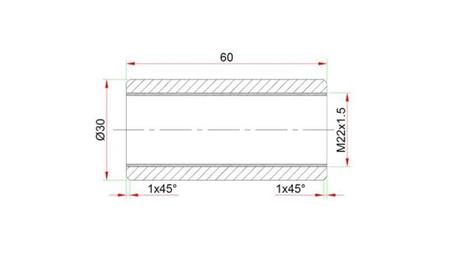 ANSCHLUSS ZUM ANSCHWEIßEN 30x60 FÜR AXIALGELENK M22x1,5