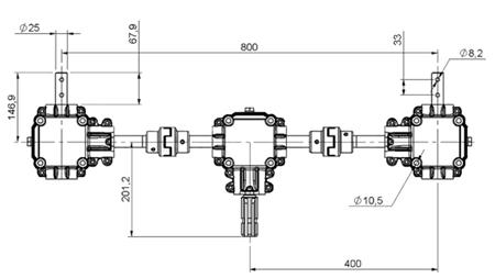 SET OF GEARBOXES 1:1.44 (27HP-20KW) FOR SPREADER L:800 CAST IRON WITH SAFETY SYSTEM