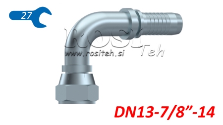 HYDRAULISK TILKOBLING DKJ JIC74° HUNN ELBOW 90° DN13-7/8-14