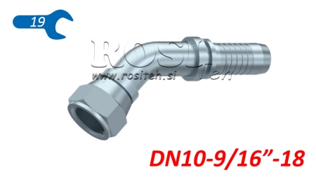 HIDRAULISKĀ SAVIENOJUMS DKJ JIC74° SIEVIŠĶA ELBOW 45° DN10-9/16-18