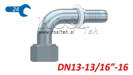 HIDRAULISKĀ SAVIENOJUMA DKORFS SIEVIETE ELBOW 90° DN13-13/16-16