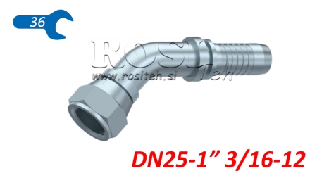 HIDRAULISKĀ SAVIENOJUMS DKJ JIC74° SIEVIŠĶA ELBOW 45° DN25-1 3/16-12