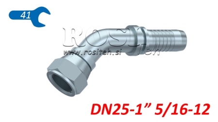 HIDRAULISKĀ SAVIENOJUMS DKJ JIC74° SIEVIŠĶA ELBOW 45° DN25-1 5/16-12