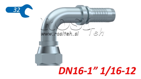 HYDRAULISK TILKOBLING DKJ JIC74° HUNN ELBOW 90° DN16-1 1/16-12