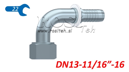 HYDRAULISK TILKOBLING DKORFS HUNN ELBOW 90° DN13-11/16-16