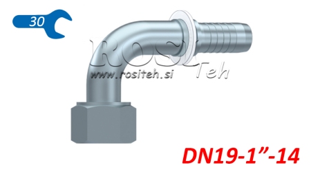 HIDRAULISKĀ SAVIENOJUMS DKORFS SIEVIETES ELBOW 90° DN19-1 -14
