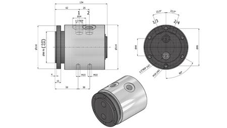 HYDRAULIC SWIVEL CONNECTOR 2WAY IH2050-GS6LS 1/2 45LIT/MIN 250RPM 350BAR