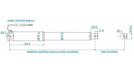 ELECTRIC CYLINDER 12V 150kg-5mm/sek STROKE 300mm