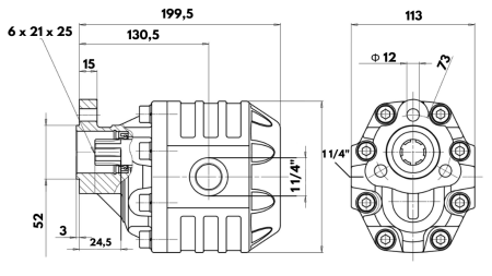 HYDRAULIC CAST IRON PUMP UNI40-87CC-220 BAR LEFT