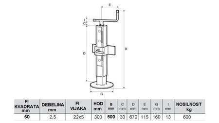 PARKING JACK FOR TRAILERS - ADJUSTABLE 300MM - 600KG