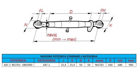 BRACCIO A 3 PUNTI FILETTATI DEL TRATTORE CAT 2 M27X3 - 680/900 ECO