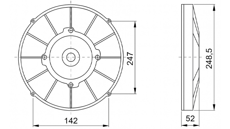 AXIÁLNY VENTILÁTOR 255MM PUSH 12V
