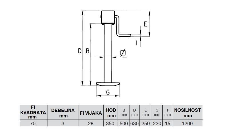 THREADED PARKING JACK FOR TRAILERS 350MM - 1200KG