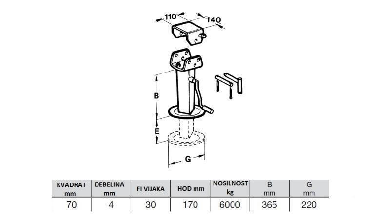 LEGGIO DI SUPPORTO FILETTATO - PIEGHEVOLE 170MM - 6000KG