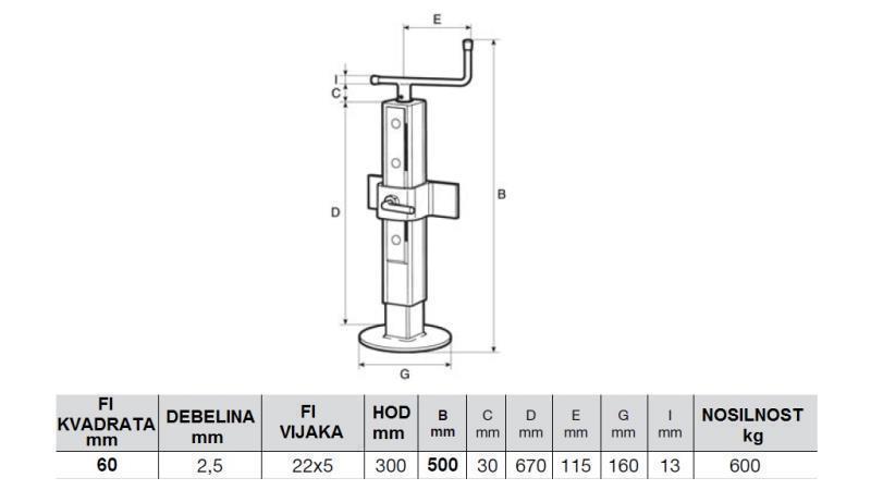 PARKING JACK FOR TRAILERS - ADJUSTABLE 300MM - 600KG