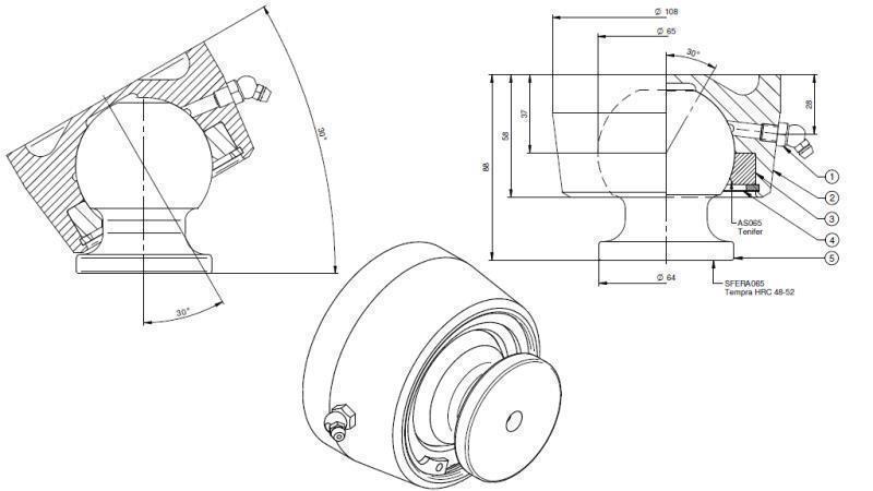 BALLHEAD SWINGING END FOR CYLINDER Dia. 65 max. 23 Ton