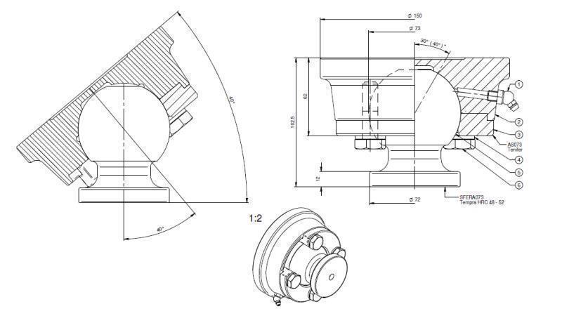 BALLHEAD SWINGING END FOR CYLINDER Dia. 73 max. 30 Ton