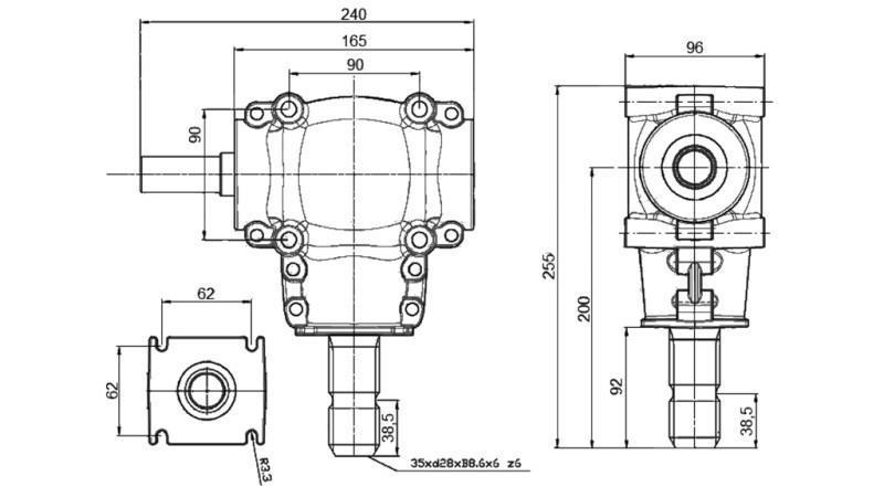 RIDUTTORE D'ANGOLO L-150J 1:1,14 (16HP-12kW)