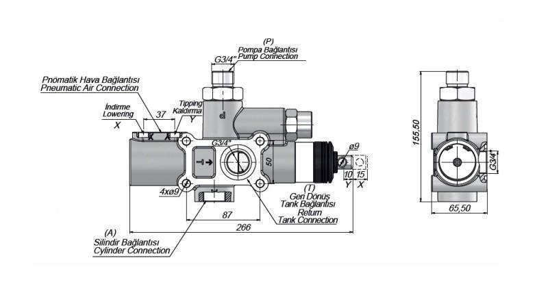 HYDRAULISCHE KIPPERVENTEL FÜR LKW 3/4 - 140 LIT