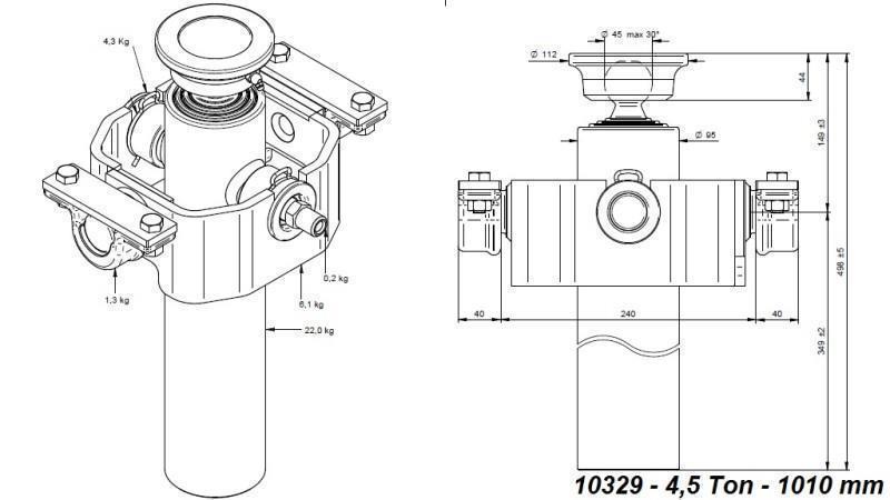 TELESCOPIC CYLINDER  COMPACT 3 EXTENSIONS 1010mm x95 - BALL