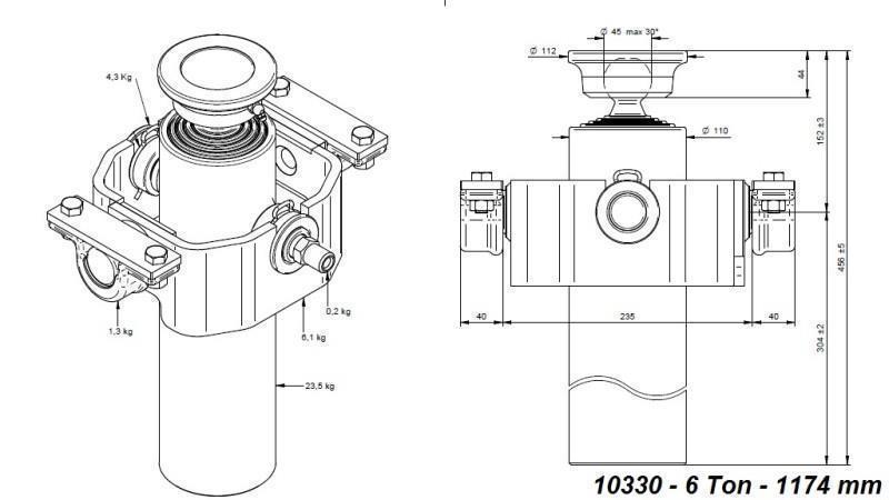 TELESCOPIC CYLINDER COMPACT 4 EXTENSIONS 1174mm x110 - BALL