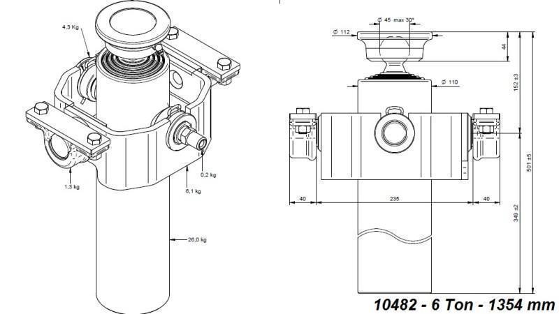 TELESCOPIC CYLINDER COMPACT 4 DEGREES 1354mm x110 -BALL