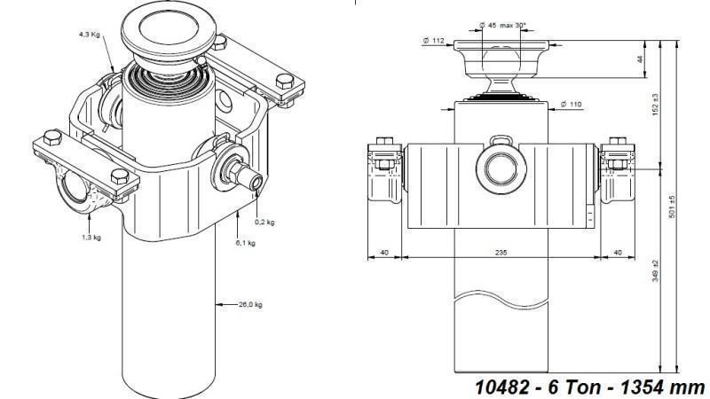 TELESCOPIC CYLINDER COMPACT 4 EXTENSIONS 1354mm x110 - BALL