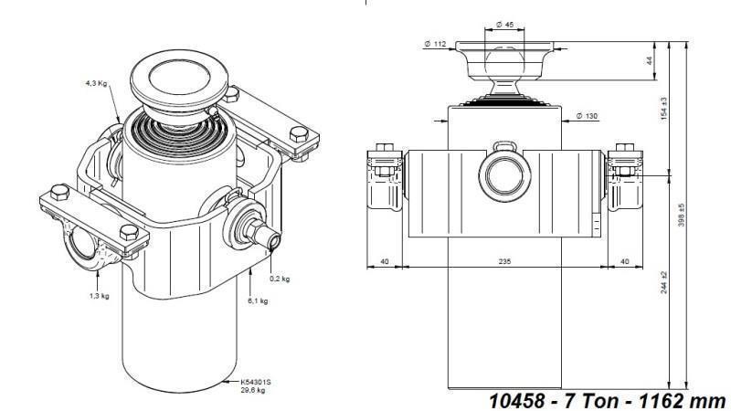 TELESCOPIC CYLINDER COMPACT 5 STAGES 1162mm x125 -BALL